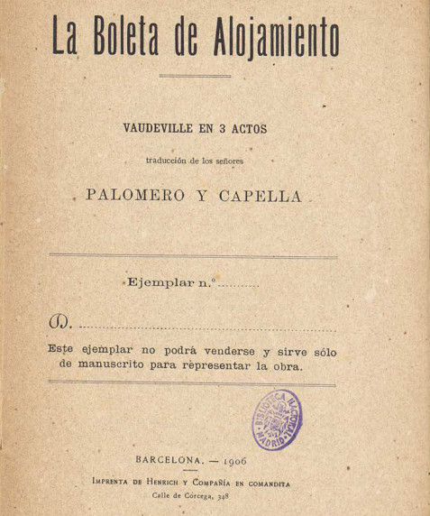 La boleta de alojamiento: Vaudeville en 3 actos