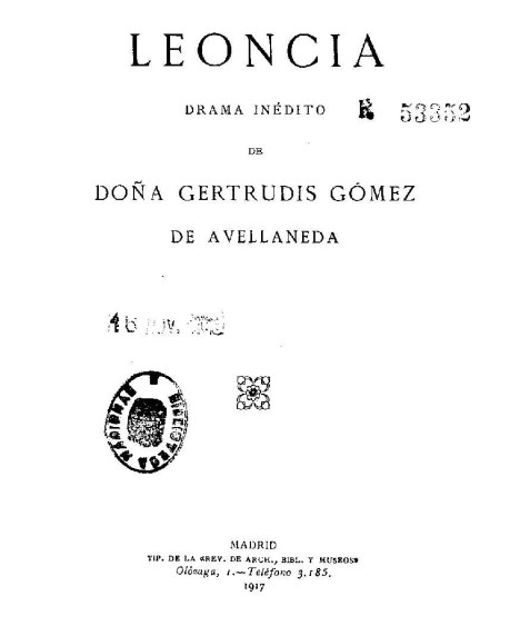 Gómez de Avellaneda, Gertrudis. Leoncia