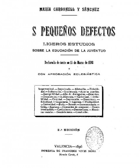 Portada del libro: Los pequeños defectos.  Ligeros estudios sobre la educación de la juventud
