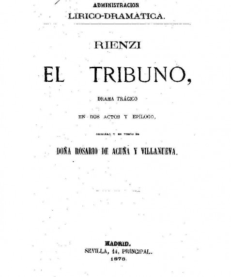 Rienzi el tribuno : drama trágico en dos actos y epílogo
