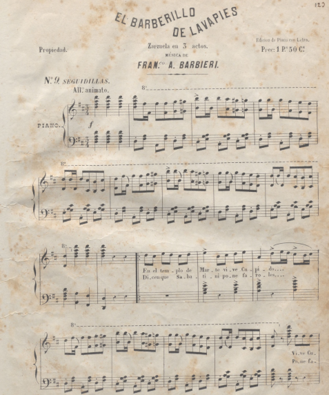 Partitura de El barberillo de Lavapiés