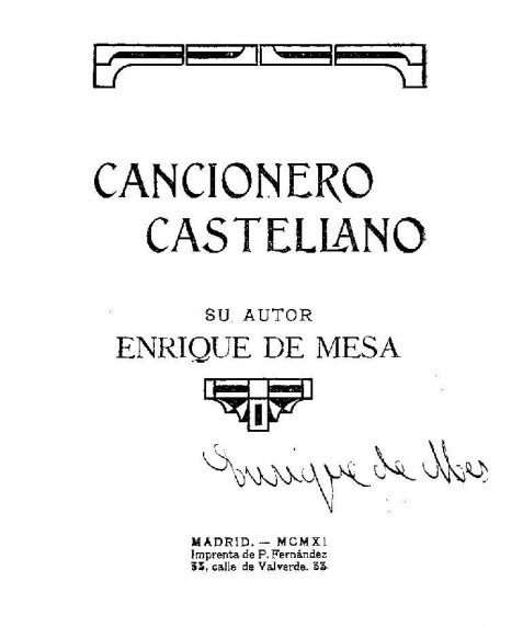 Mesa, Enrique de. Cancionero castellano