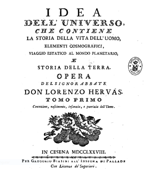 Portada Idea dell'Universo che contiene la storia della vita dell'uomo, elementi cosmografici, viaggio estatico al mondo planetario e storia della terra, e delle lingue