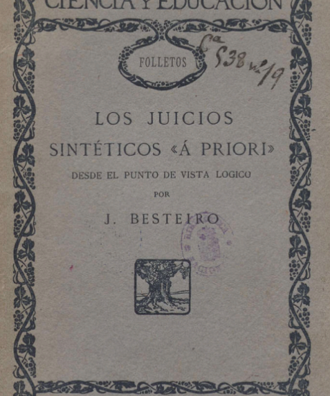 Los juicios sintéticos 'a priori' desde el punto de vista lógico (Julián Besteiro)