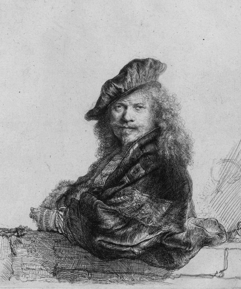 Rembrandt apoyado sobre un pretil