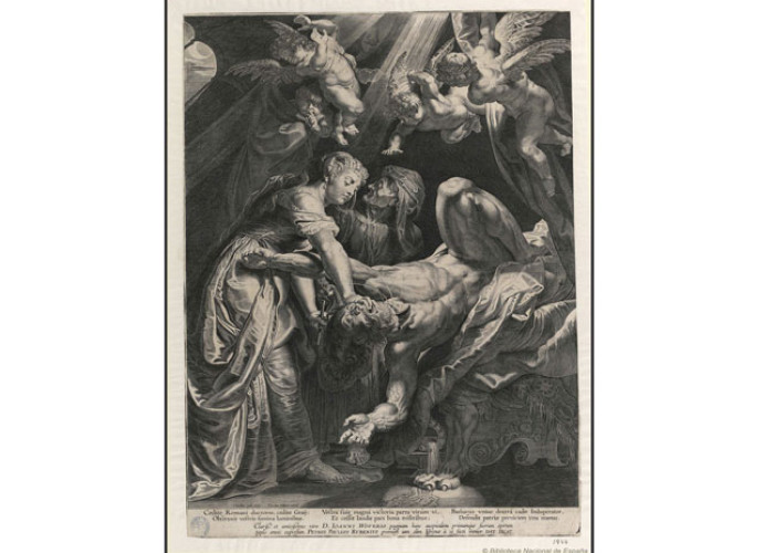 Judith cortando la cabeza de Holofernes de Cornelis Galle y Carel Collaert (entre 1595 y 1655 ) BNE, Invent/1944