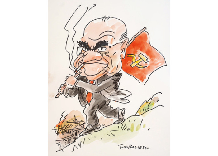 Carrillo: legalización del Partido Comunista / Ballesta.—Rotulador y acuarela sobre papel.— Alto 43 x ancho 32,5 cm.—Publicado en el dominical de Diario 16 nº 133 de 08.04.21984 Carrillo: legalización del Partido Comunista / Ballesta.—Rotulador y acuarela sobre papel.— Alto 43 x ancho 32,5 cm.—Publicado en el dominical de Diario 16 nº 133 de 08.04.21984