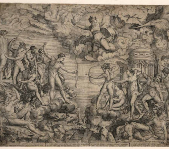 Combate entre la razón y las pasiones de  Nicolas Béatrizet (1545, estampa a buril, según composición de Baccio Bandinelli) Combate entre la razón y las pasiones de  Nicolas Béatrizet (1545, estampa a buril, según composición de Baccio Bandinelli)