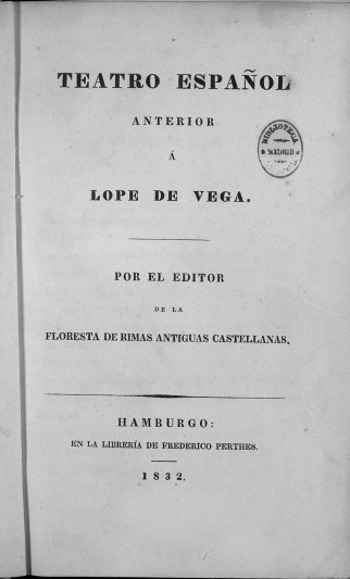 Portada Teatro español anterior a Lope de Vega
