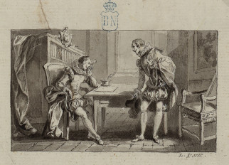 [Cervantes escribiendo el prólogo del "Quijote"]