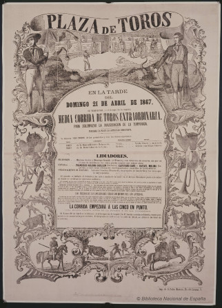 Media corrida de toros extraordinaria para solemnizar la inauguración de la temporada en la tarde del domingo 21 de abril de 1867