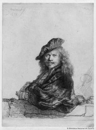 Rembrandt apoyado sobre un pretil