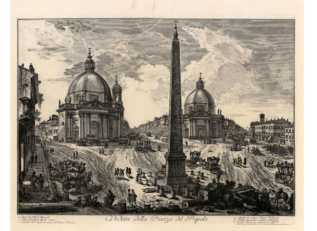 Veduta della Piazza del Popolo de Giovanni Battista Piranesi, entre 1778 y 1807?. BNE, Invent/19060(1)