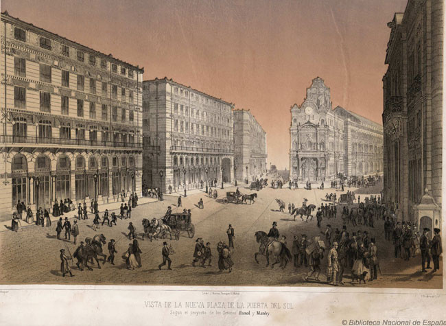 Vista de la Nueva Plaza de la Puerta del Sol, según el proyecto de los señores Hamal y Manby (INVENT/45984)