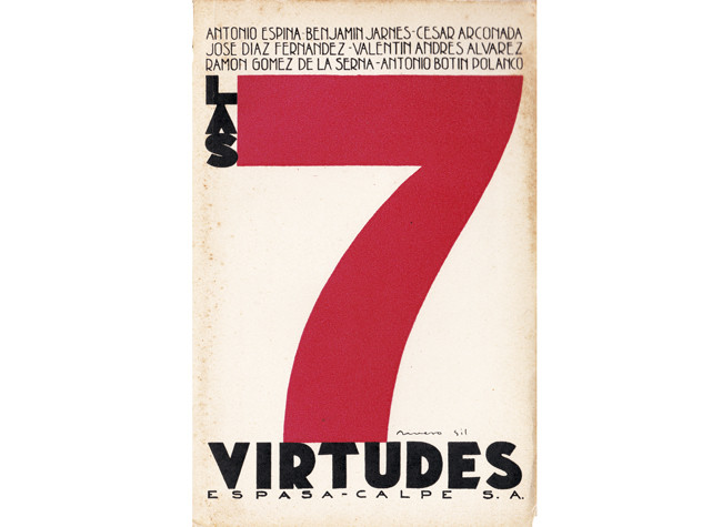 Las 7 virtudes. Madrid, Espasa Calpe, 1931. Cubierta de  Francisco Rivero Gil. BNE 1/242654