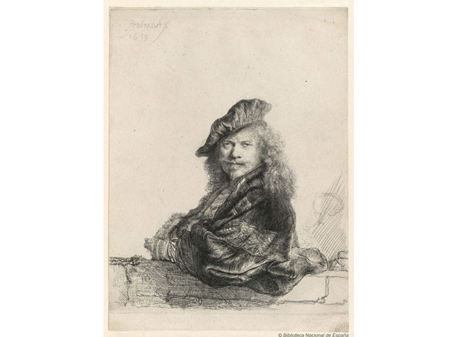 Rembrandt apoyado sobre un pretil de Rembrandt Harmenszoon van Rijn (1639) BNE, INVENT/29172