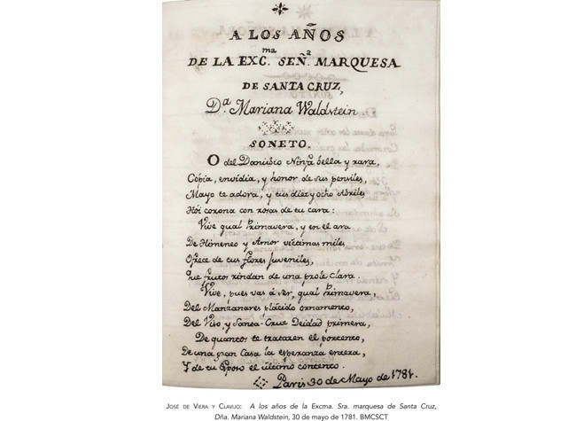 José de Viera y Clavijo: A los años de la Excma. marquesa de Santa Cruz...., 30 de mayo de 1781. BMCSCT