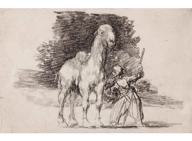 Francisco de Goya. Dromedario con su guía, ca. 1824. Lápiz negro sobre papel. Museo Lázaro Galdiano, Inv. 11578