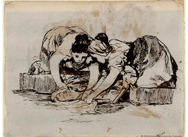 Rosario Weiss y Francisco de Goya; Mujeres lavando. Dibujo de formación. 1821-1824, BNE, DIB/18/1/9184