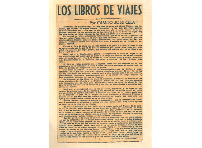 (1946) Artículo de CJC sobre los libros de viajes, 10 de julio de 1946