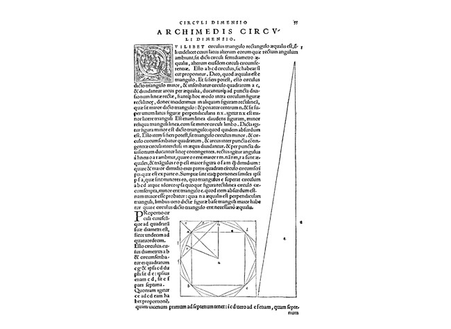 Ta mechri nun sozomena apanta; Arquímedes.  Basileae: Ioannes Heruagius excudi fecit, 1544. BNE, R/3889