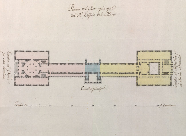 Juan de Villanueva, planta del piso de la gran galería del edificio del Real Museo del Paseo del Prado. Madrid, BNE. Mss.Archivo de Secretaría, Cª. 39/3.