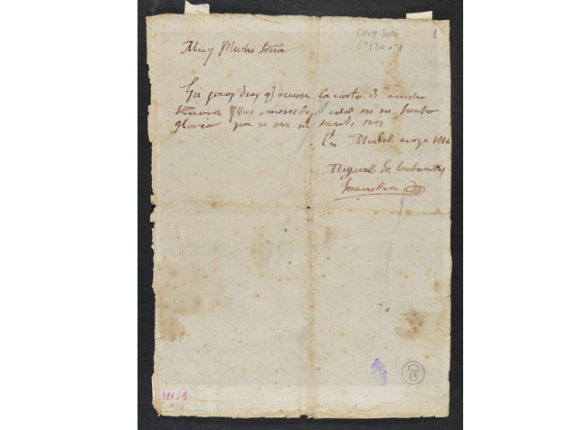 Carta al cardenal Sandoval y Rojas,1616 marzo, Madrid. Manuscrito. BNE CERV/SEDO/C/130/1/1