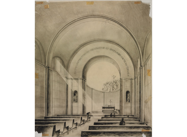 Miguel Fisac, Interior de la Iglesia del Espíritu Santo de Madrid, 1944-1950. BNE DIB/18/1/6436