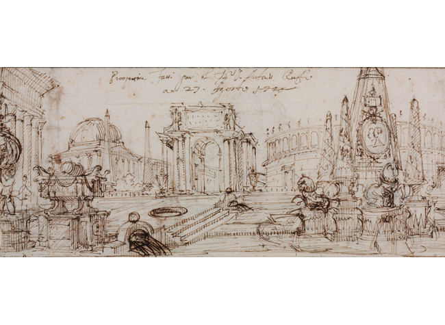 Filippo Juvarra, Fantasía arquitectónica, 1704, Tinta china y lápiz sobre papel