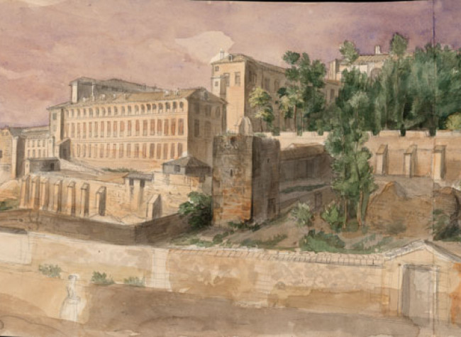 Parte posterior del Palacio del Infantado en Guadalajara y Real Fábrica de Paños (1837)