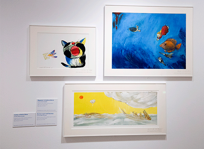 Montaje de la exposición: Mitama. Ilustración y pintura. Carme Solé Vendrell