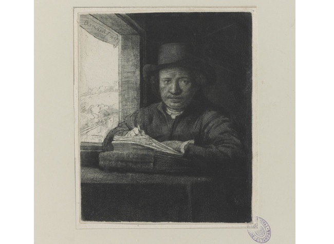 Rembrandt, Rembrandt dibujando junto a una ventana, 1648
