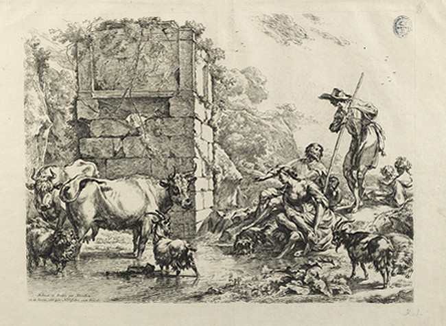 Vaca en el abrevadero: Berchem, Nicolaes Claes Pietersz 1620-1683. [S.l]: in lucem edit: per N:Visscher cum Privil: [ca. 1680]