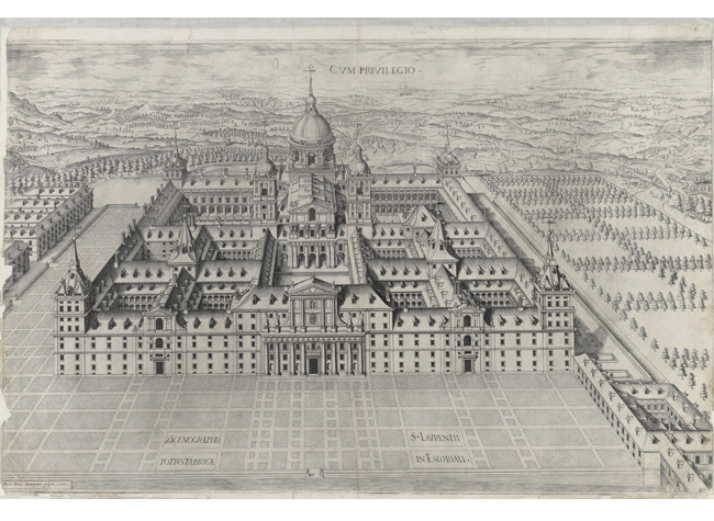 Séptimo Diseño, Perspectiva general de todo el edificio. Perret, Pedro 1555-1639. [S.l. : s.n., 1587]