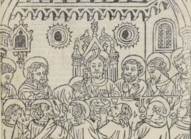 Última Cena. [La última Cena] . Anónimo italiano. Venecia (s. XV). Buenaventura, Santo (Seudo) Sanctis, Girolamo de 1487?. INVENT/3955. BNE
