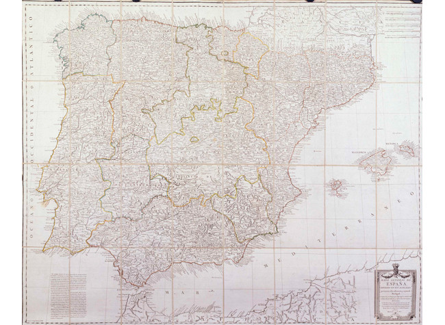 Mapa general de España, dividido en sus actuales provincias, islas adyacentes, y reyno de Portugal. BNE, MR/33-41/228