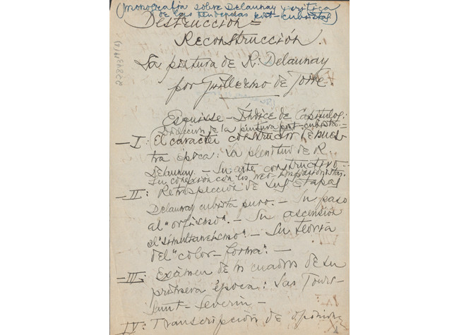 Guillermo de Torre, Destrucción reconstrucción: la pintura de Robert Delaunay, Manuscrito