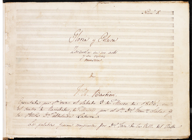 Gloria y peluca, zarzuela en un acto y en verso música de F.A. Barbieri. BNE, M.BARBIERI/87/1