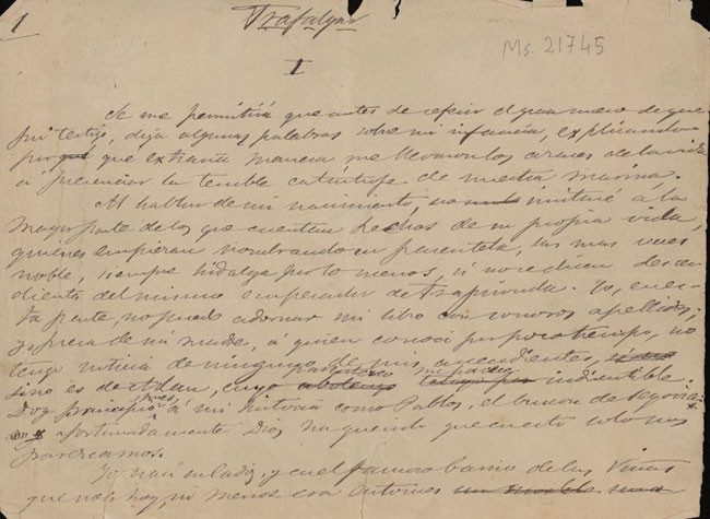 Benito Pérez Galdós. Trafalgar. Episodio nacional, 1873. Manuscrito.
