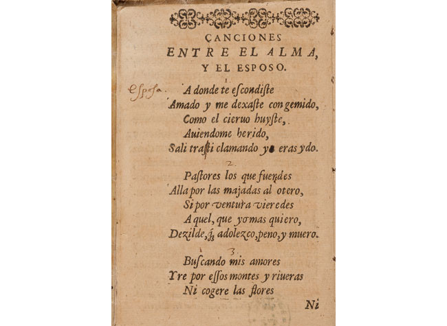 Juan de la Cruz, Declaracion de las Canciones, que tratan del exercicio de amor entre el alma, y el Esposo Christo ... BNE R/7515