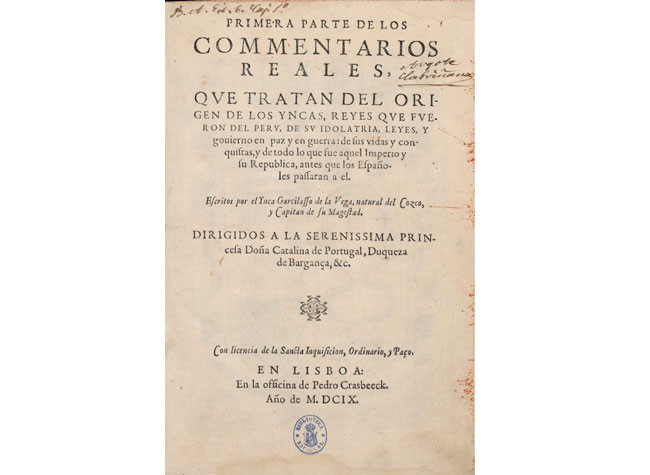 Primera parte de los Comentarios reales, que tratan del origen de los Yncas. R/599