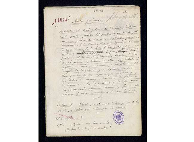 El príncipe Hamlet. Manuscrito de Carlos Coello. MSS/14574/5