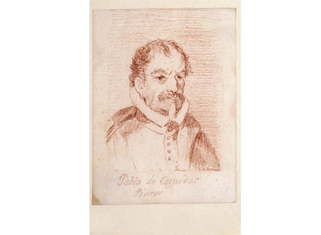 Pablo de Cespedes, Pintor. 1798-1799. Sanguina sobre papel verjurado amarillento; línea de encuadre 143 × 103 mm, en h. de 173 × 127 mm.  BNE, DIB/18/1/7840
