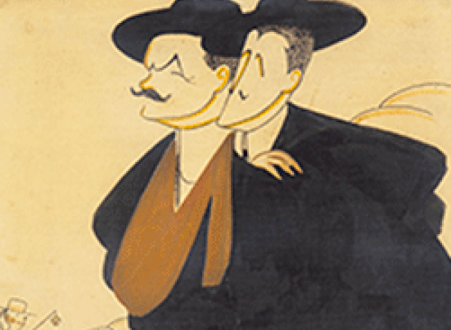 Luis Bagaría. Caricatura de Serafín y Joaquín Álvarez Quintero para el catálogo de la editorial Renacimiento. Archivo María Lejárraga