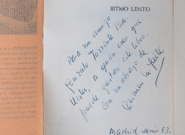 Dedicatoria personal de Carmen Martín Gaite