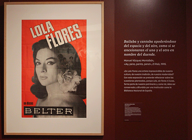 Montaje de la exposición Si me queréis, ¡venirse! Lola Flores en la Biblioteca Nacional de España