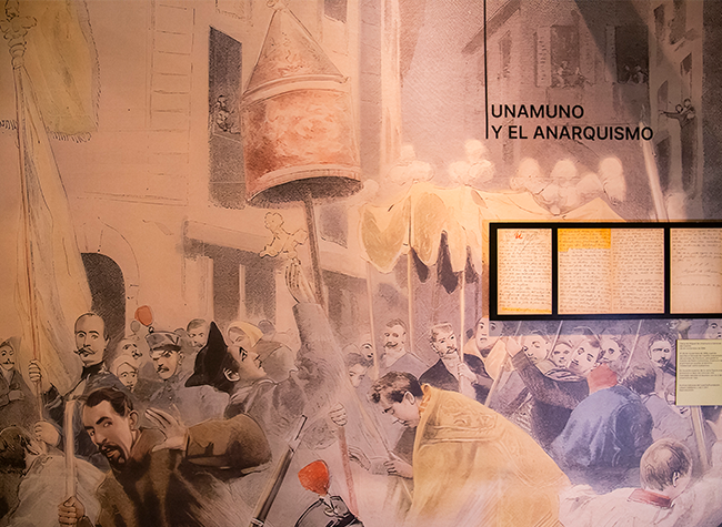 Montaje de la exposición "Unamuno y la política. De la pluma a la palabra"