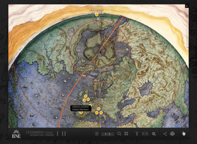 Mapa con la ubicación de los códices de Leonardo