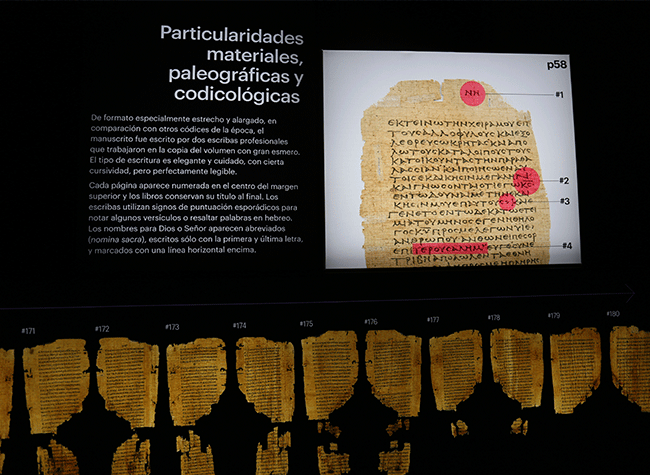 Montaje de la exposición El papiro de Ezequiel. La historia del códice P967