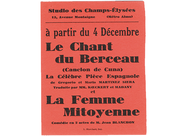 Le Chant du Berceau. Canción de cuna. Programa del estreno en París. Archivo María Lejárraga